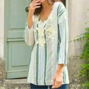 Soft Surroundings Manhattan Beach Wool Blend V-Neck 3/4 Sleeve Tunic Top Size XS